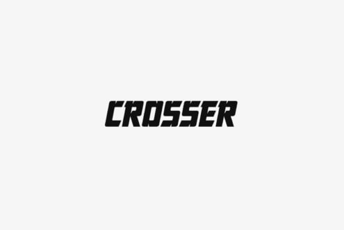 Crosser sans serif font in bold italic style on light background