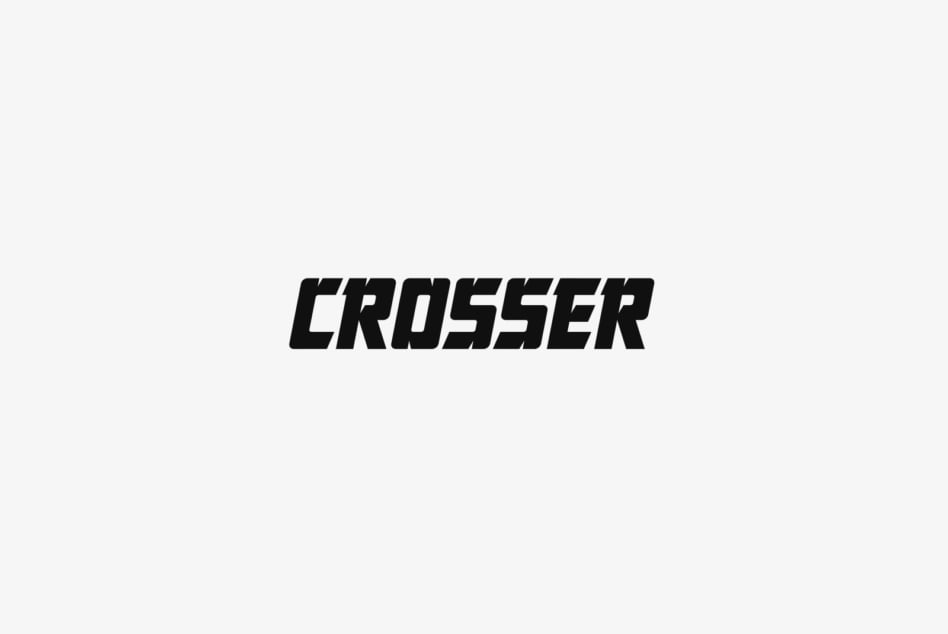 Crosser sans serif font in bold italic style on light background