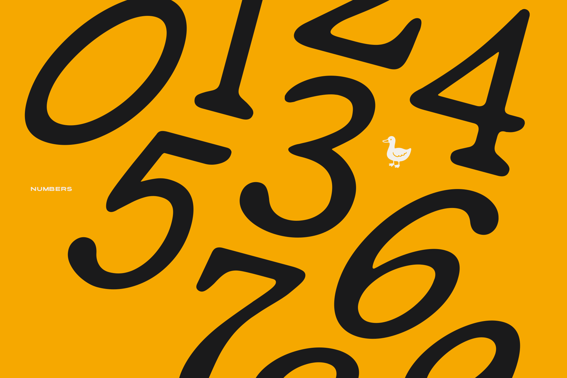 Large bold numbers 0-9 in black on golden yellow background with goose icon