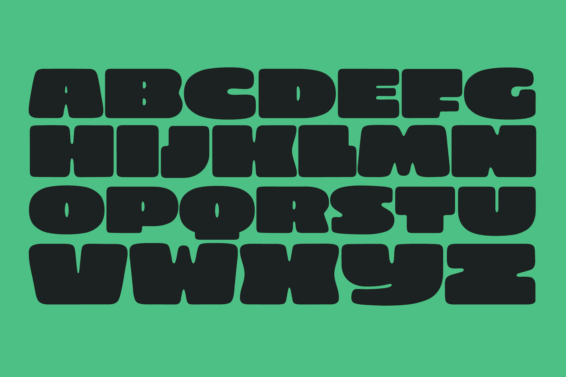 Bold rounded sans serif font displaying full alphabet in black on mint green