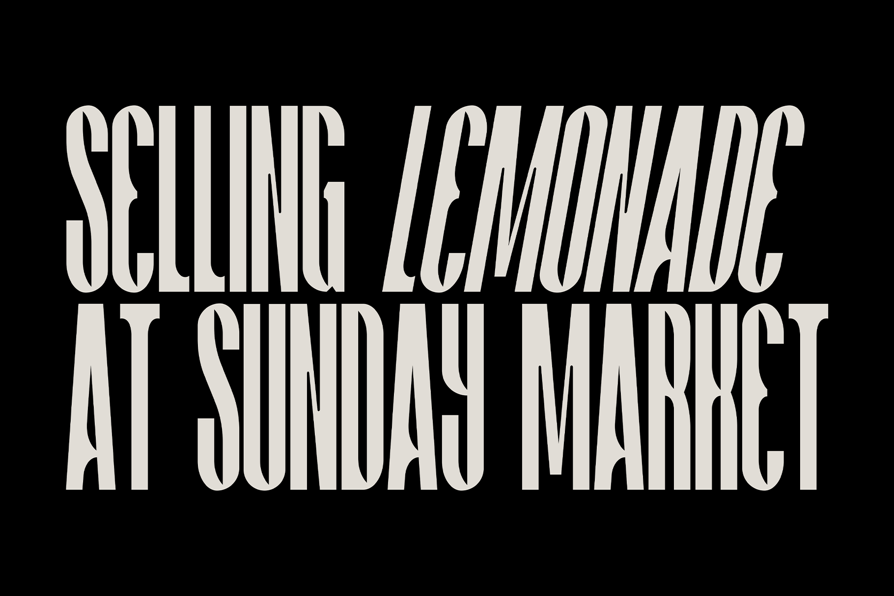 Bold striped font displaying text on dark background with italic styling