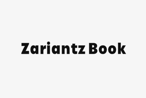 Zariantz Book typeface displayed in large heavy black sans-serif