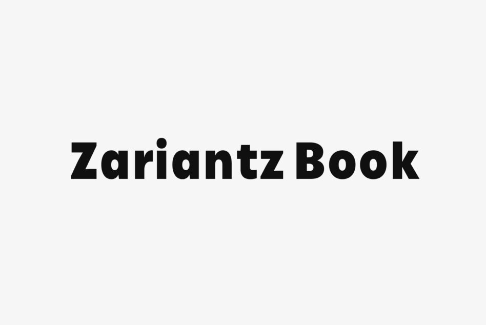 Zariantz Book typeface displayed in large heavy black sans-serif