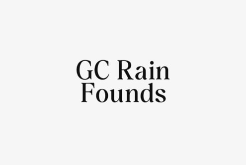 Clean serif typeface reading GC Rain Founds on minimal light background