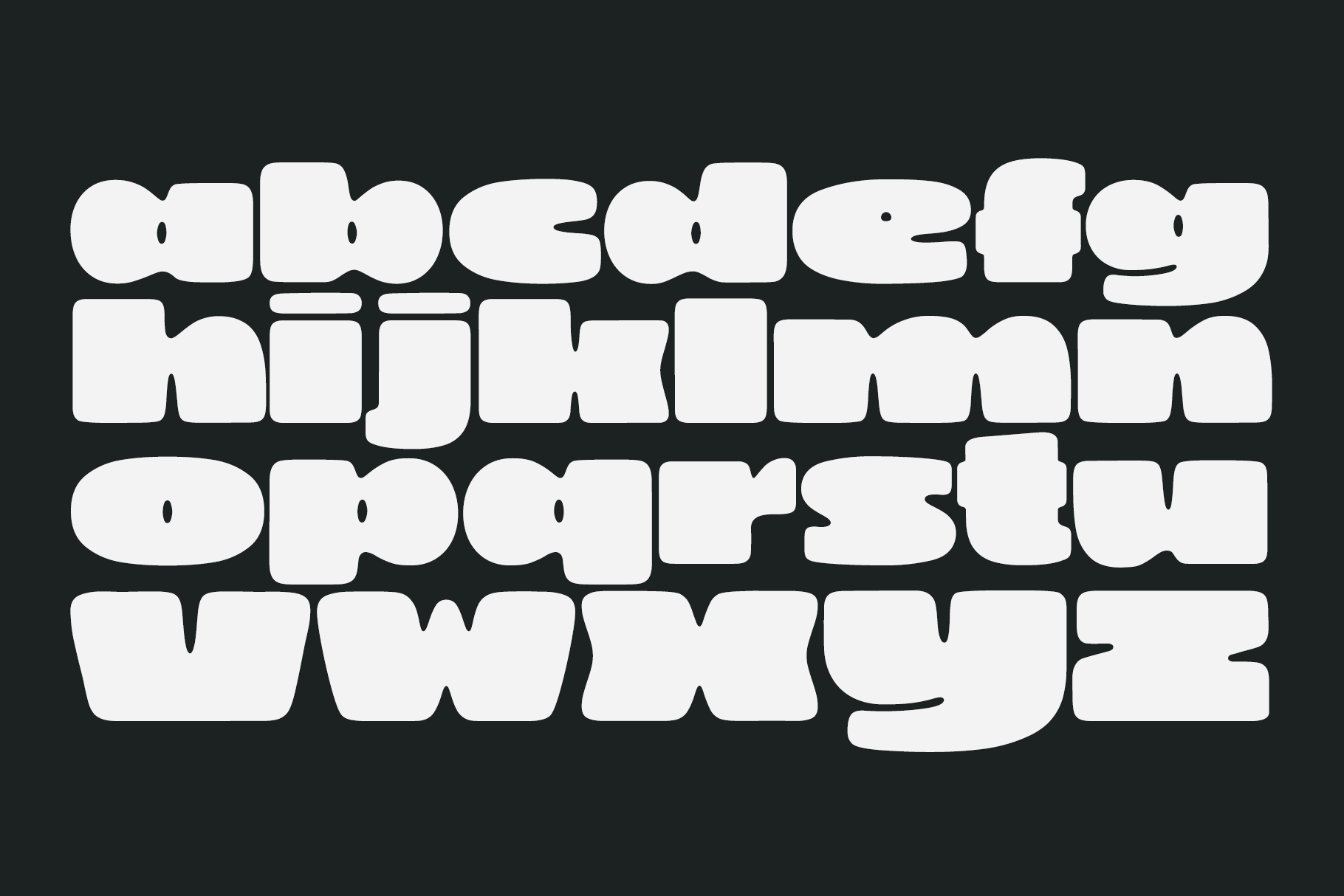 Thick outline white font on dark charcoal background, condensed letters