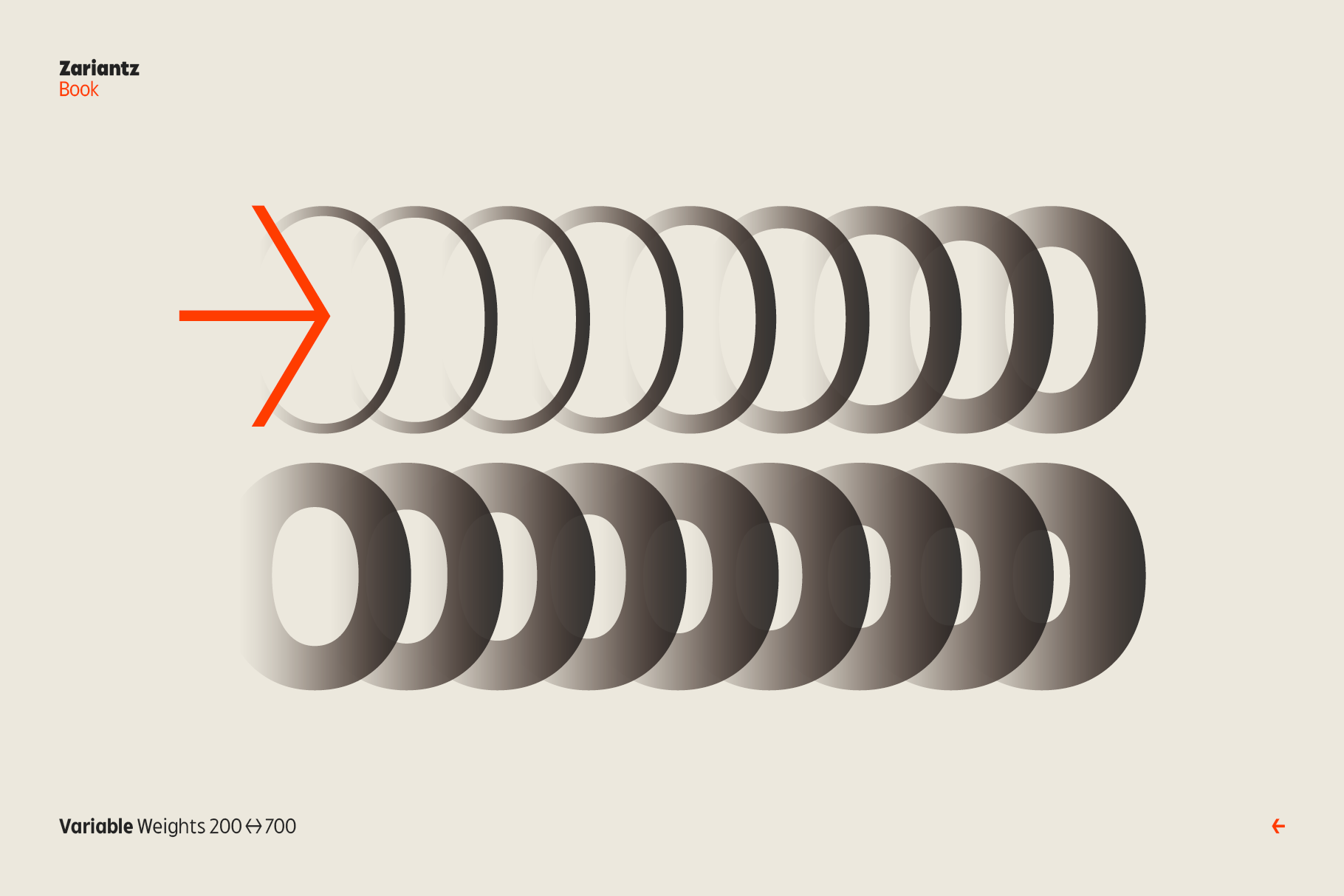 Variable weights display from thin to bold with gradient effect on 3D circles