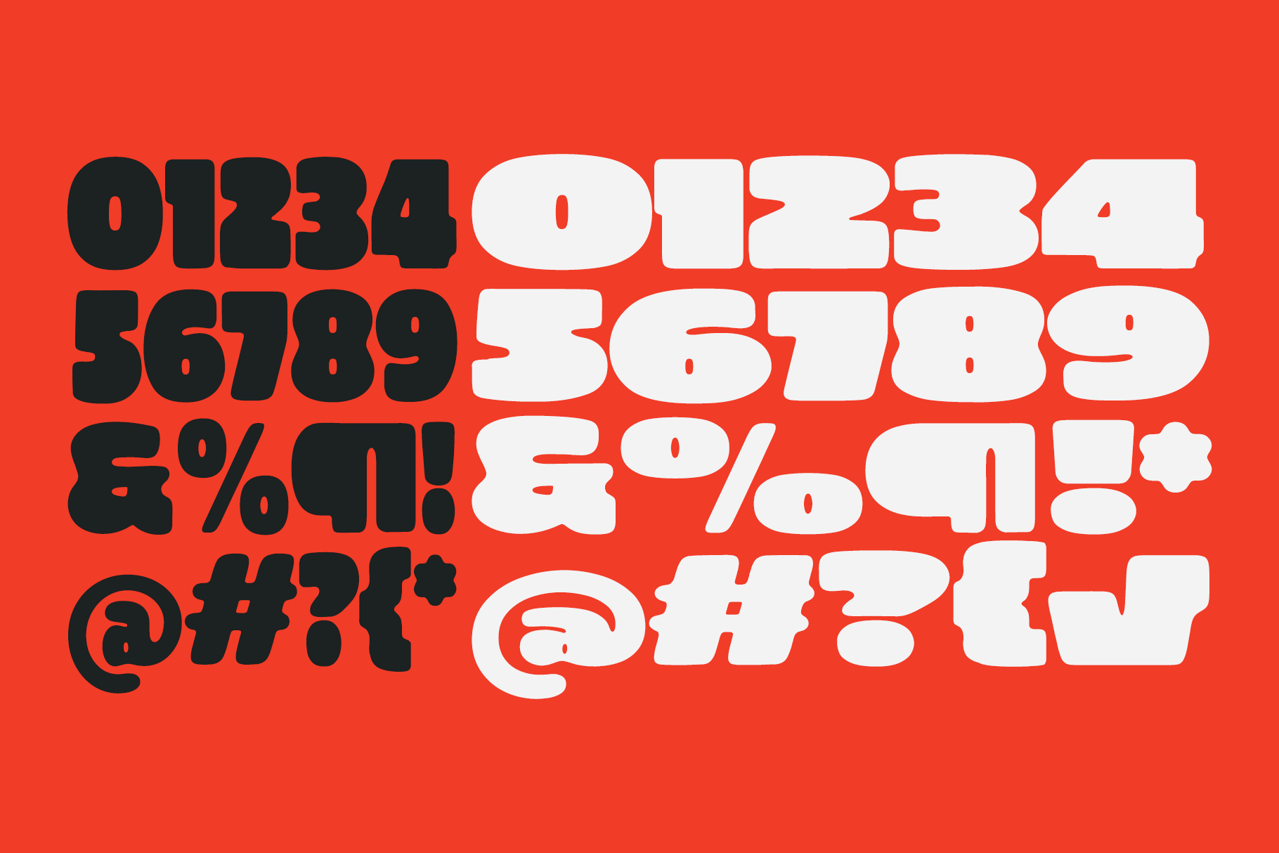 Numbers, symbols, characters in black white mix on red background