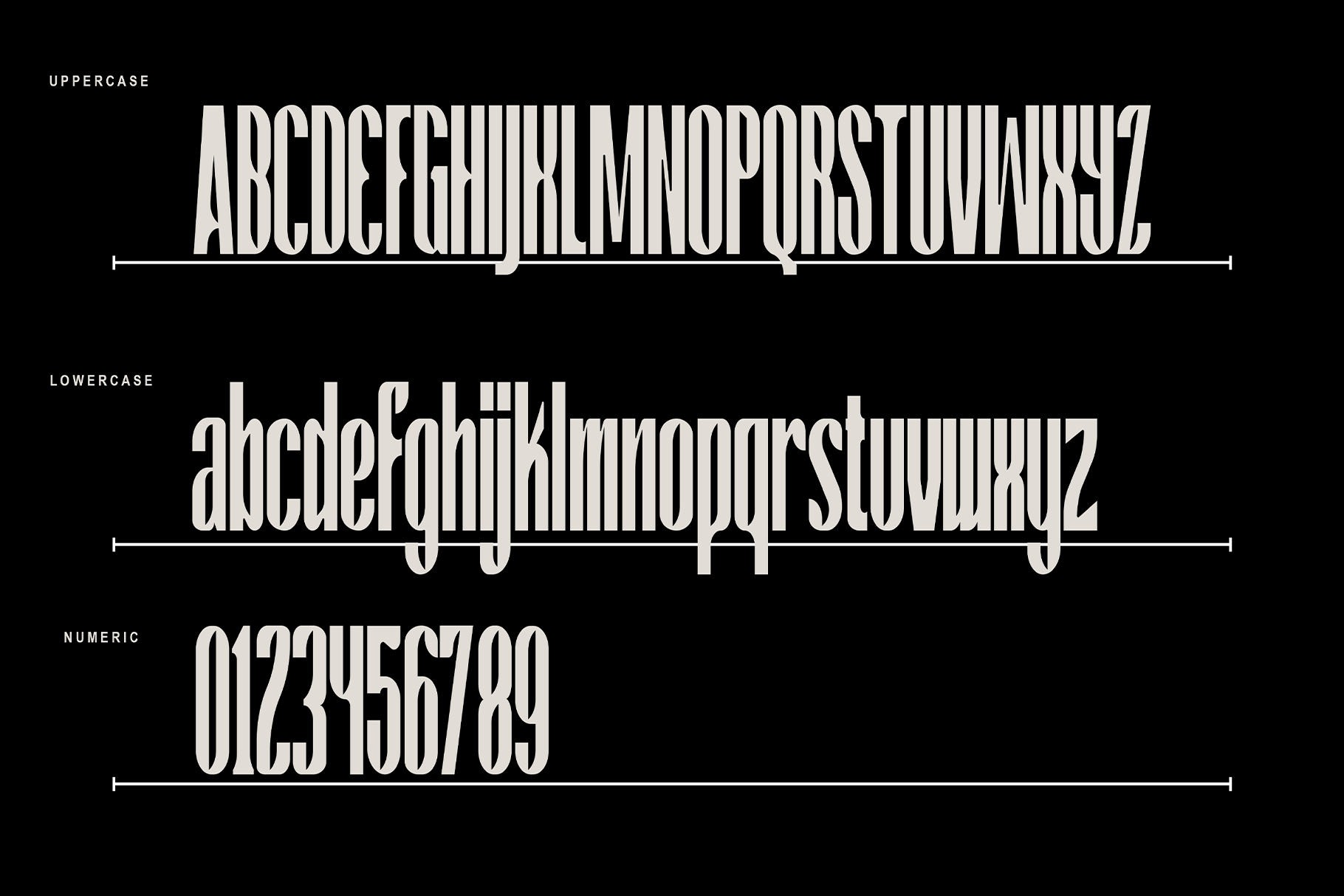 Heatwave font showing uppercase, lowercase, numbers on black background