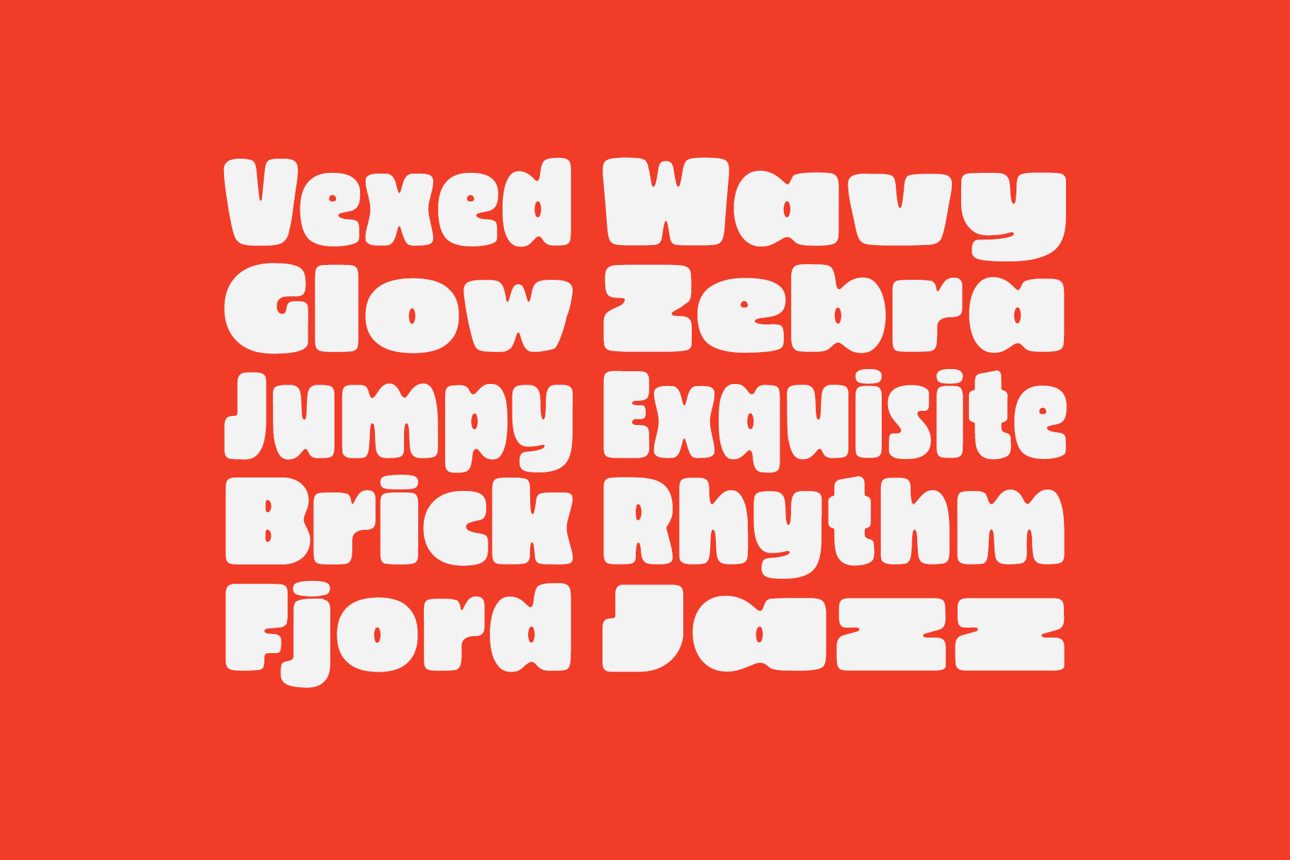 Bold white sans-serif font names stacked on bright red background