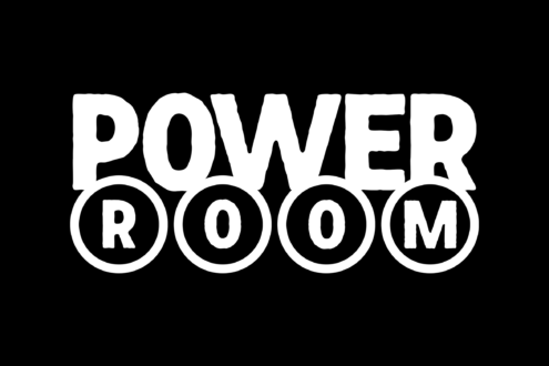 Power Room text with circular letter cutouts creating playful geometric design
