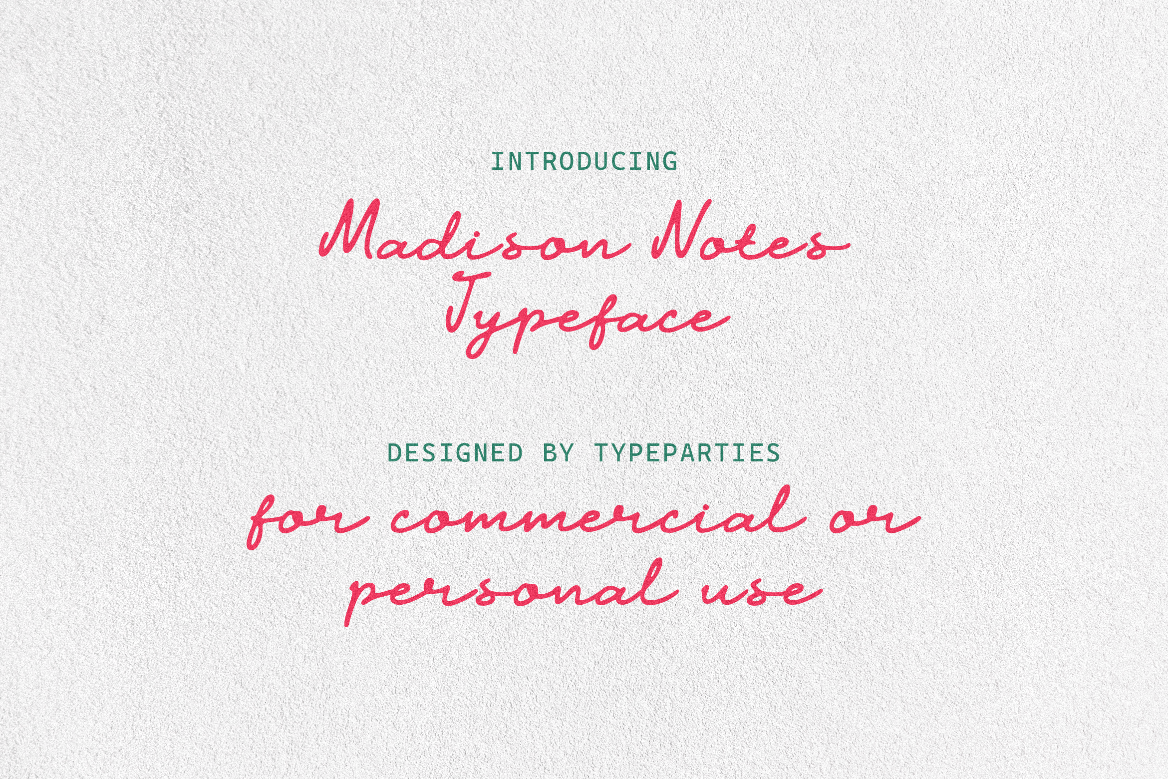 Madison Notes Typeface with a handwritten style for commercial or personal designs. Ideal for digital assets. Designed by Typeparties. Fonts category.