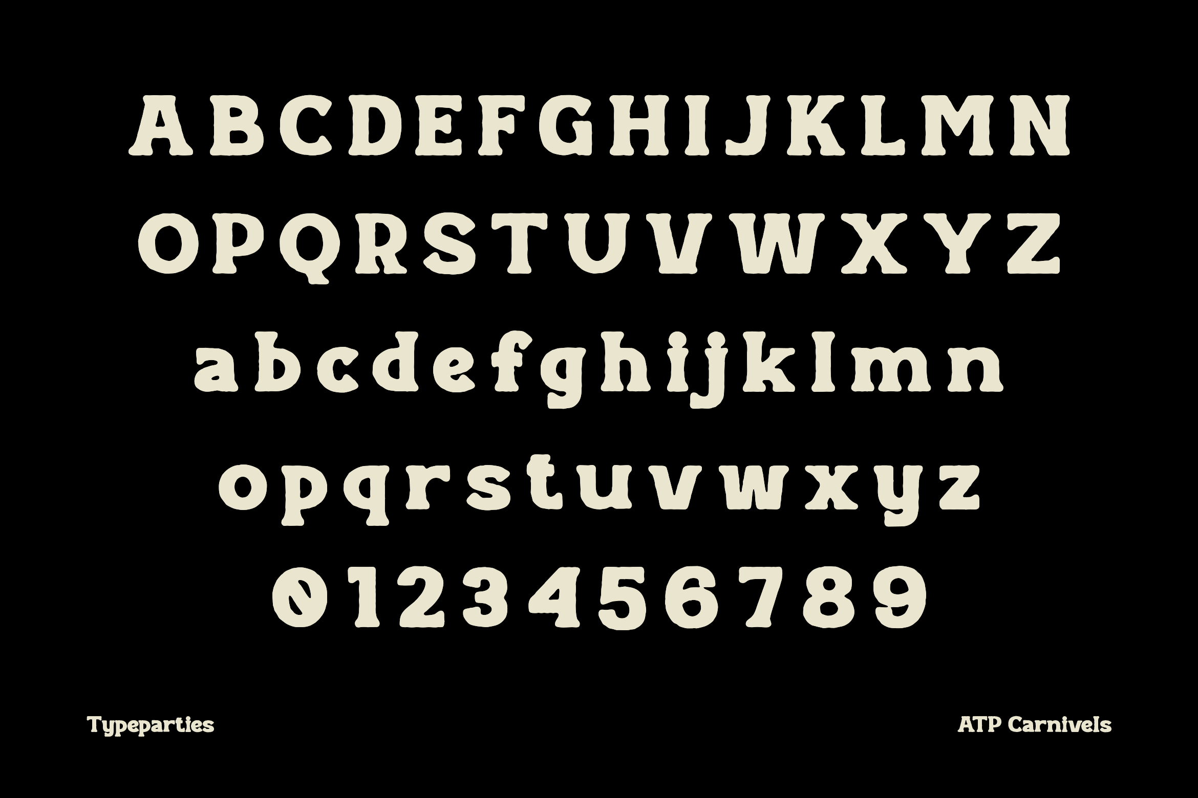 ATP Carnivals slab serif typeface showing uppercase, lowercase, numerals