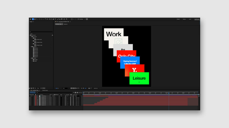 After Effects timeline with colorful stacked text layers Work Oslo City