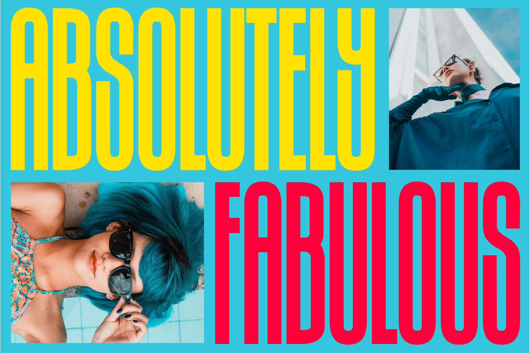 Abstractions font mockup with photo collage on turquoise split layout