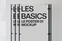 Stacked light posters with black text reading Les Basics Le Poster 01 Mockup