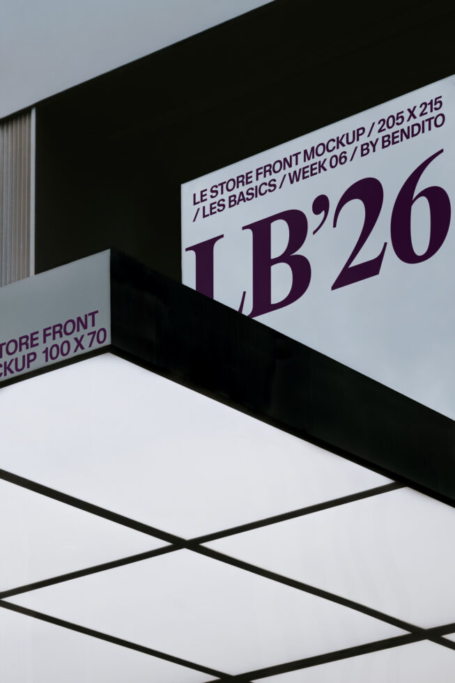 Store front mockup banner angled view with purple LB'20 text