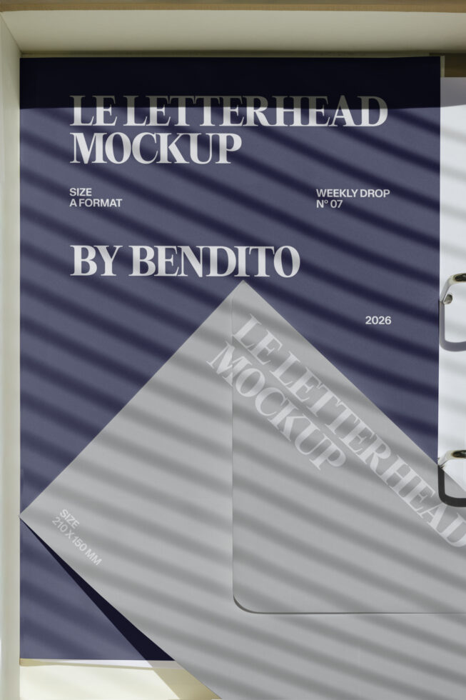 Letterhead mockup on dark blue background with envelope mockup overlay