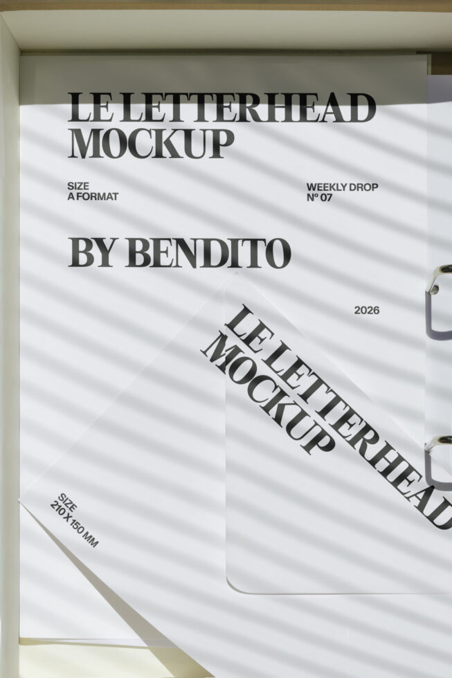 Letterhead mockup on light background with envelope mockup overlay