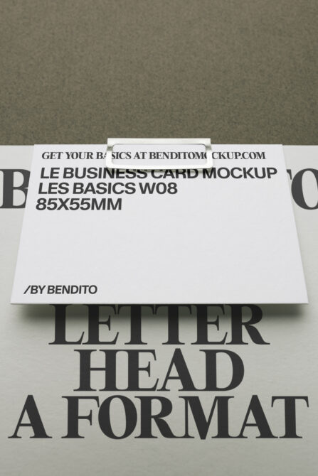White business card mockup with letterhead layout below typography