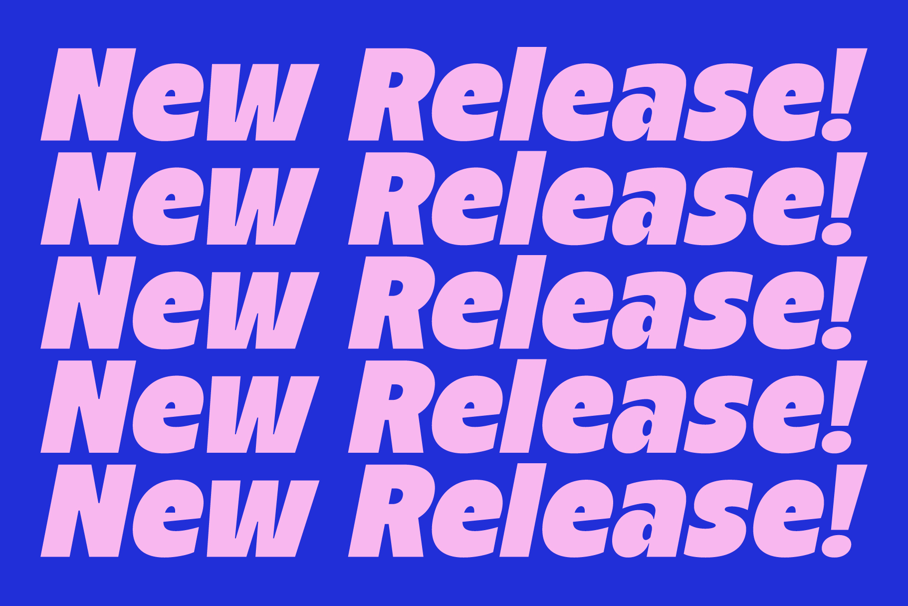 Bright blue background with pink text repeating New Release five times