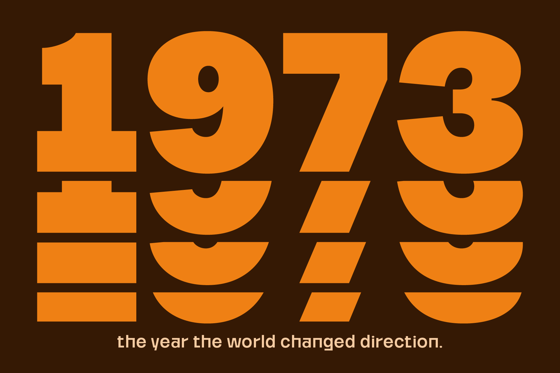 1973 retro display font in orange against dark brown background