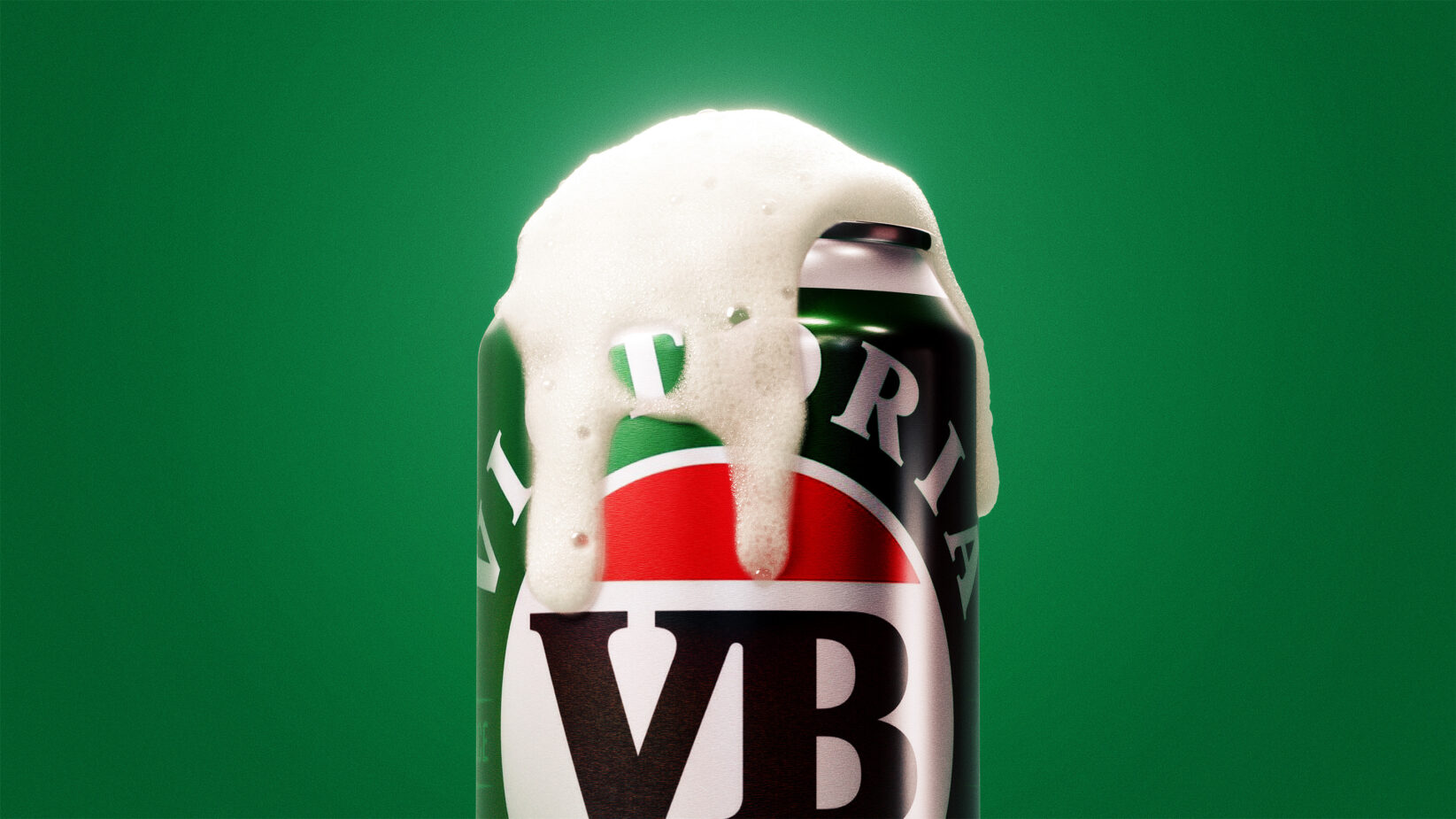 Beverage can with frozen exterior showing layered label cutouts on green backdrop