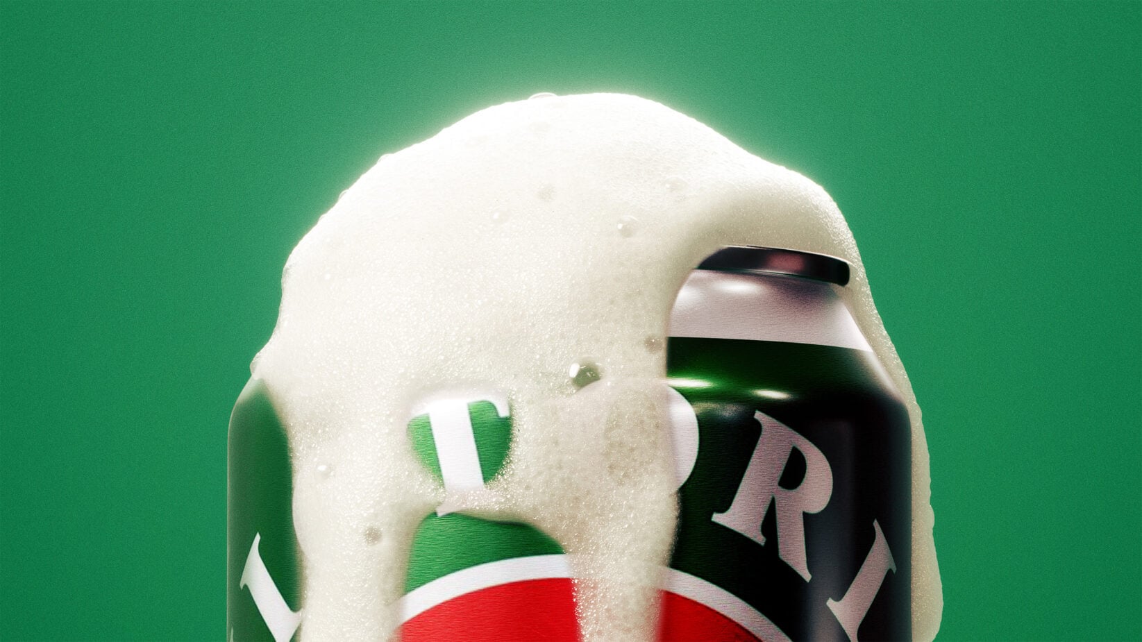 Frosted soda can with glossy label cutout revealing green background behind