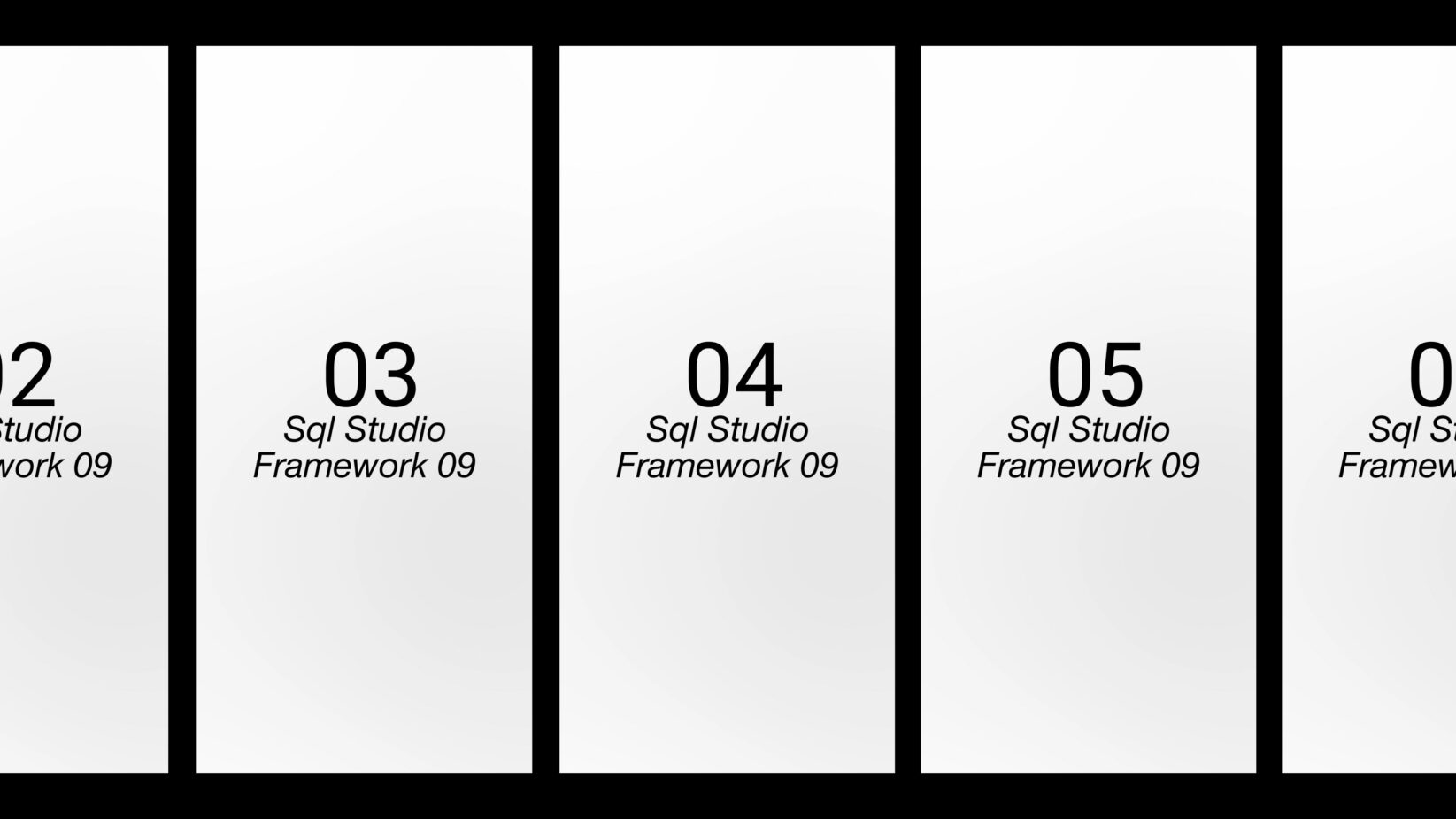 Series of blank white phone screens arranged in row showing framework layout