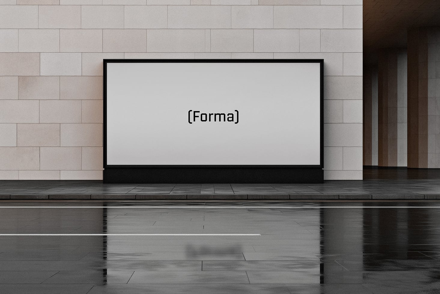Blank screen mockup with Forma text on minimalist concrete setting