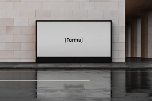 Blank screen mockup with Forma text on minimalist concrete setting