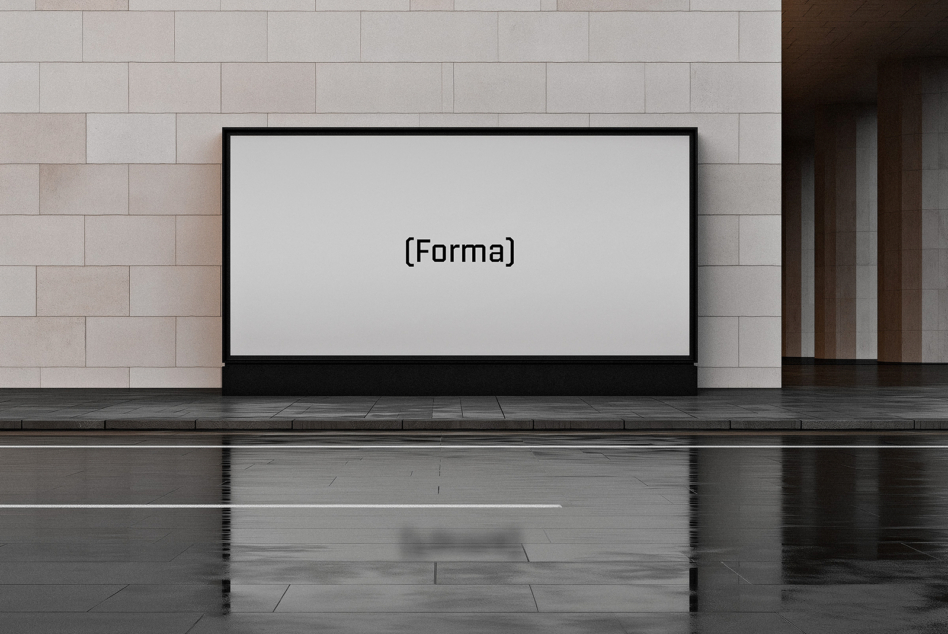 Blank screen mockup with Forma text on minimalist concrete setting