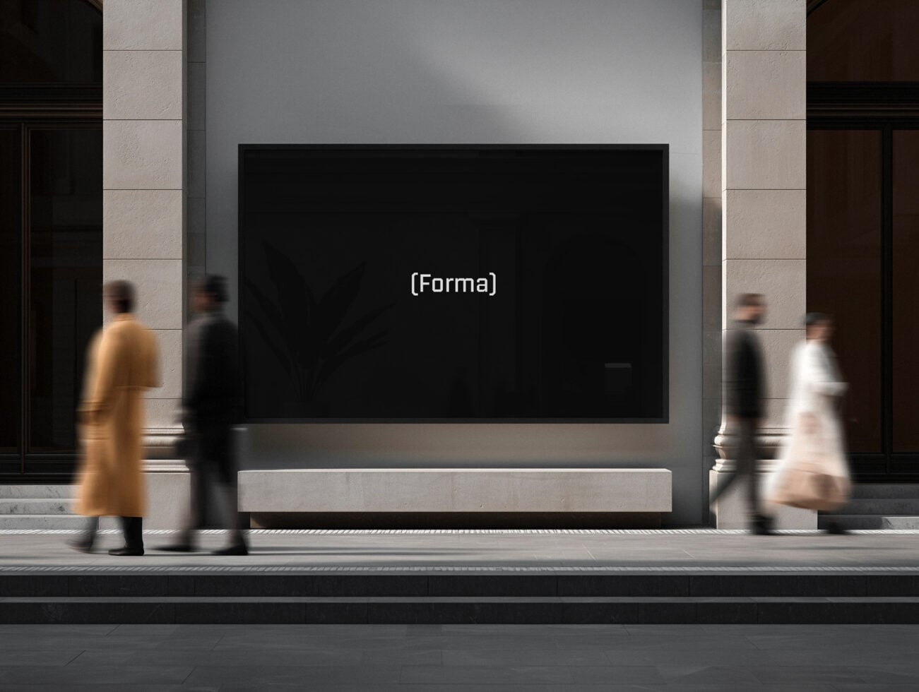 Blank dark outdoor billboard mockup in modern building facade