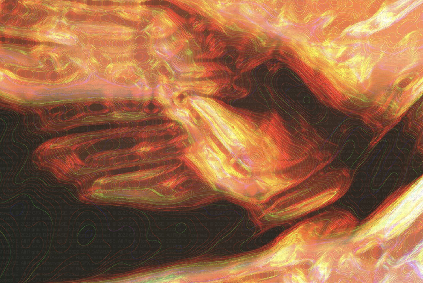 Swirling orange, red, gold liquid texture with rippling wave patterns