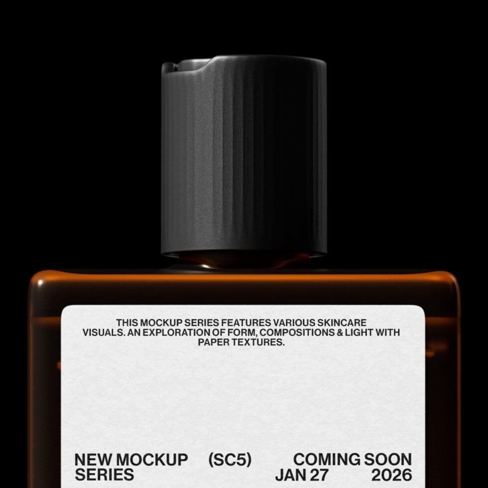 Amber glass dropper bottle with black pump cap mockup