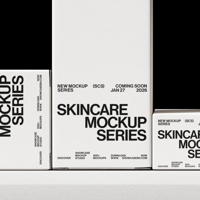 Minimal white box mockup set with skincare branding layout