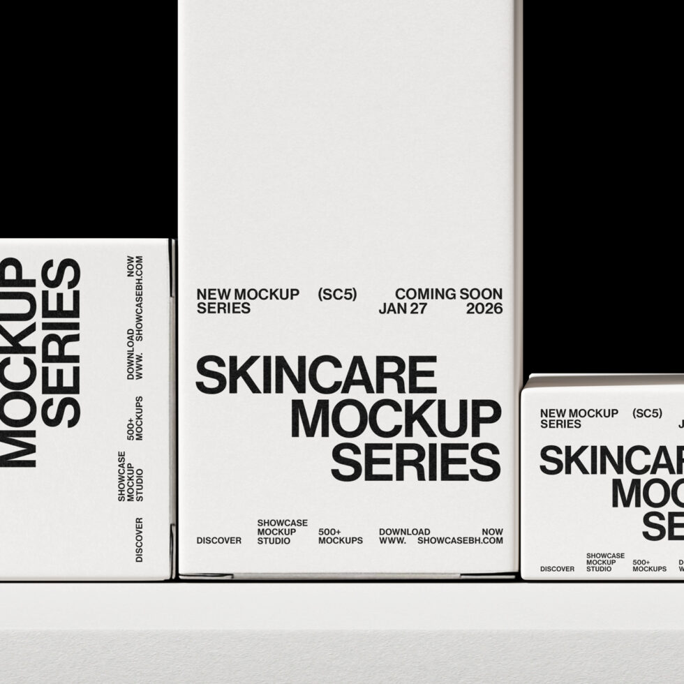 Minimal white box mockup set with skincare branding layout