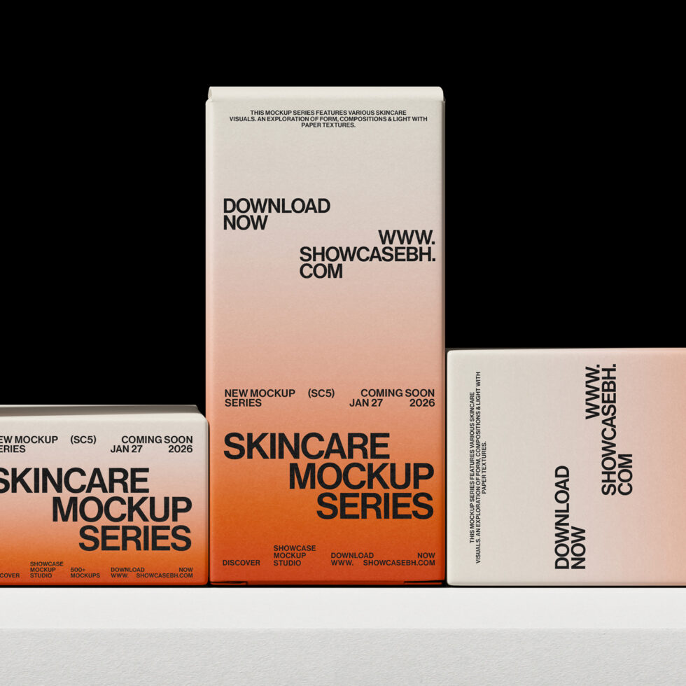 Cream to orange gradient boxes lined up showing mockup series