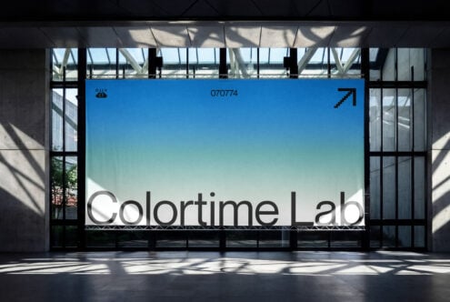 Colortime Lab window display featuring model in graphic tee with editorial layout
