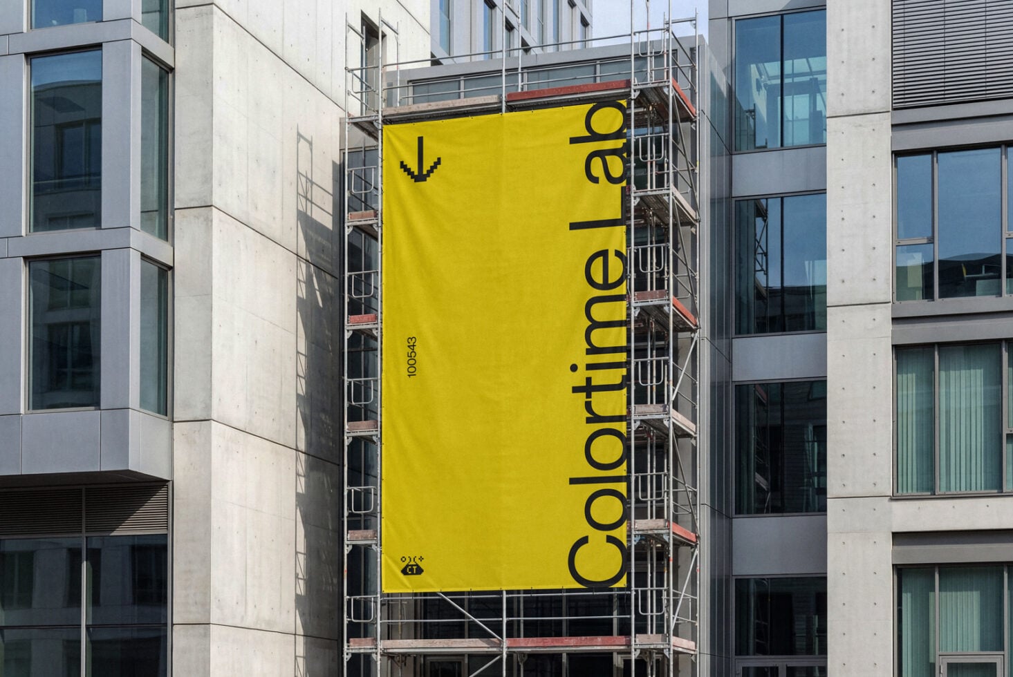Bright yellow construction banner with ColorLab logo vertical orientation