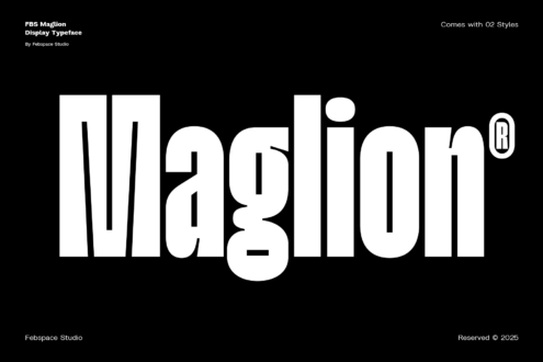 FBS Maglion display font with two style variations shown in white on black backdrop