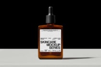 Amber dropper bottle with white label mockup, black dropper cap