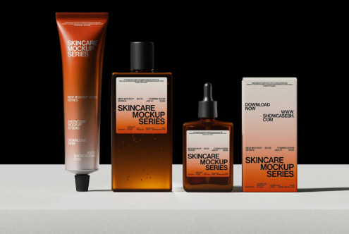 Product lineup showing tube, bottle, dropper, box mockups together