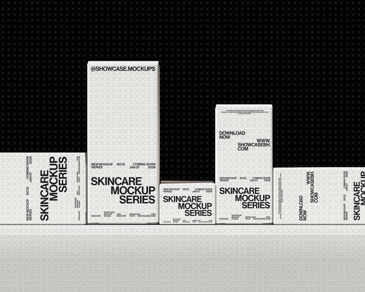 Layout of skincare mockup series showing multiple packaging formats in white