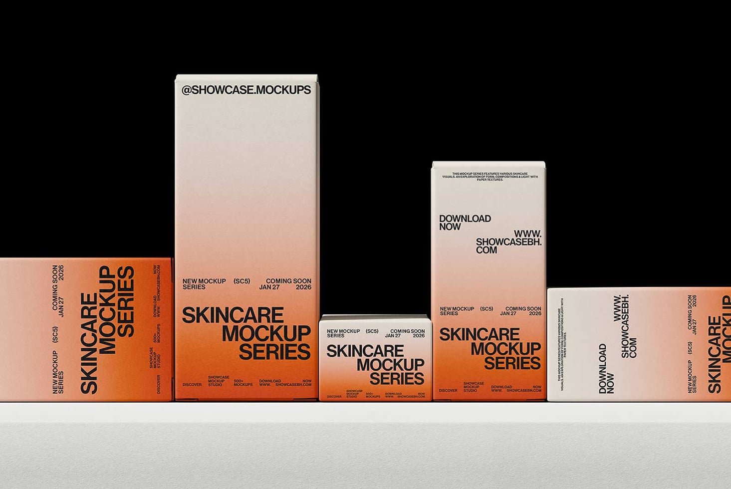 Collection of orange cream boxes arranged in product display row