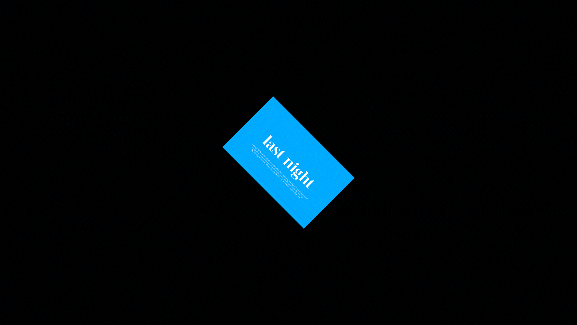 Blue business card mockup with text reading last night on dark background. Ideal for design projects branding presentations and typography highlights.