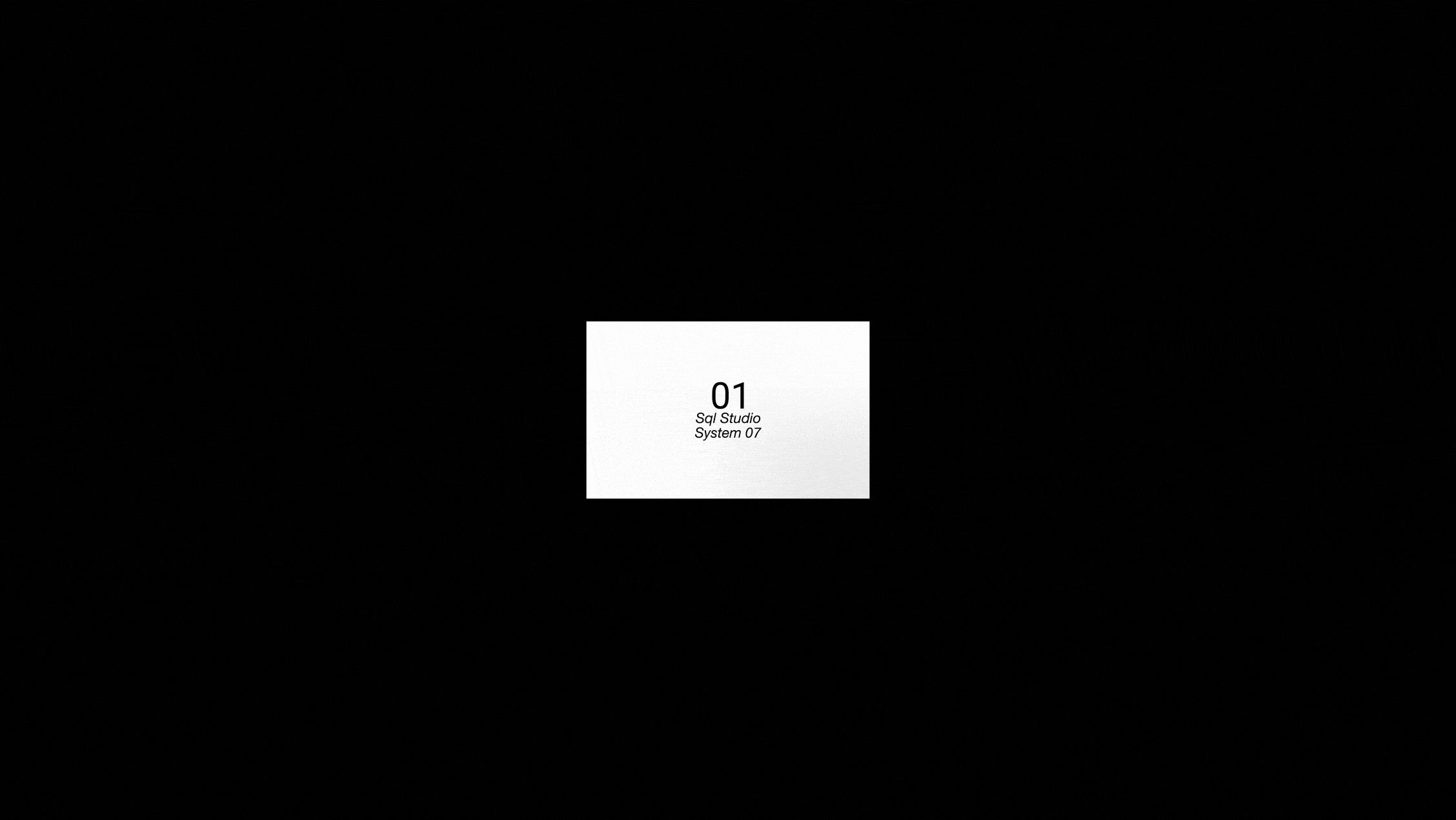 White card on black background featuring number 01 with text Sql Studio System 07 Digital asset for designers Ideal for brand identity and presentation Mockup