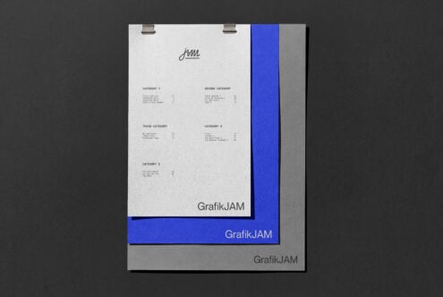 Clipboard mockups in cream, bright blue, gray displaying food menu sections