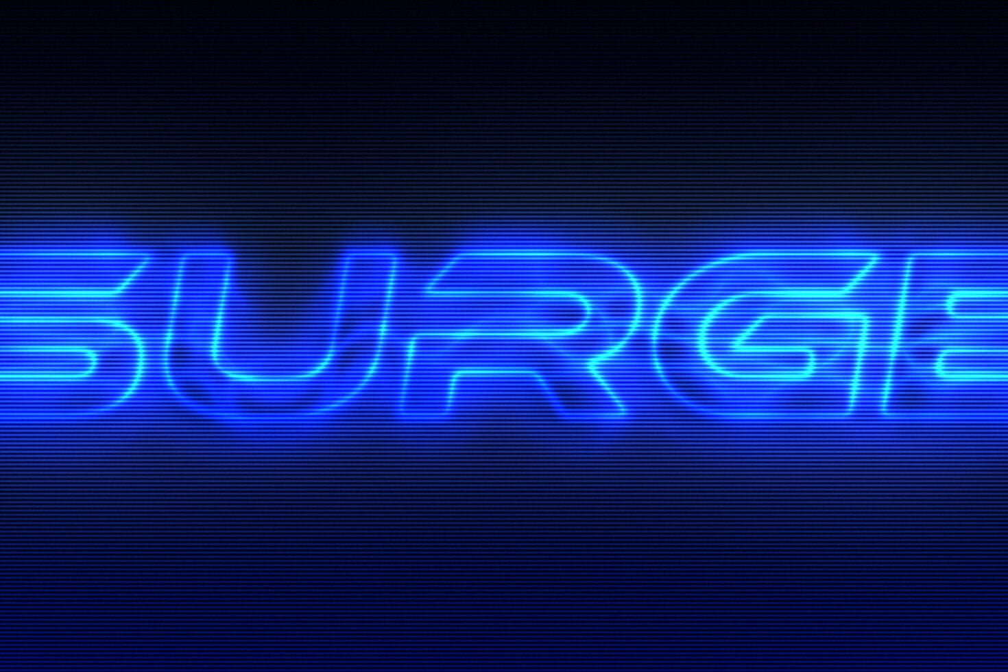 Bright blue neon glitch text effect with scanlines on dark background