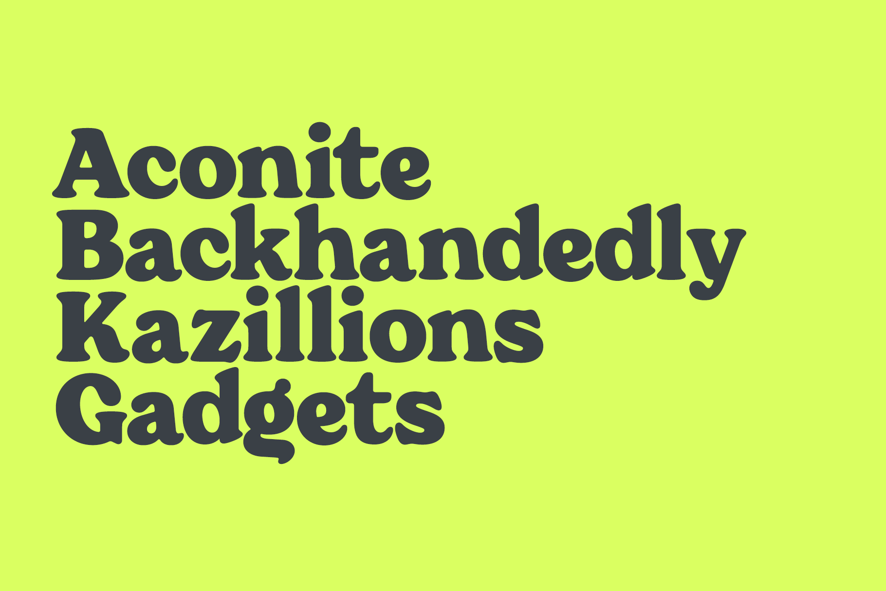 Bold display font specimen with yellow text on lime green background