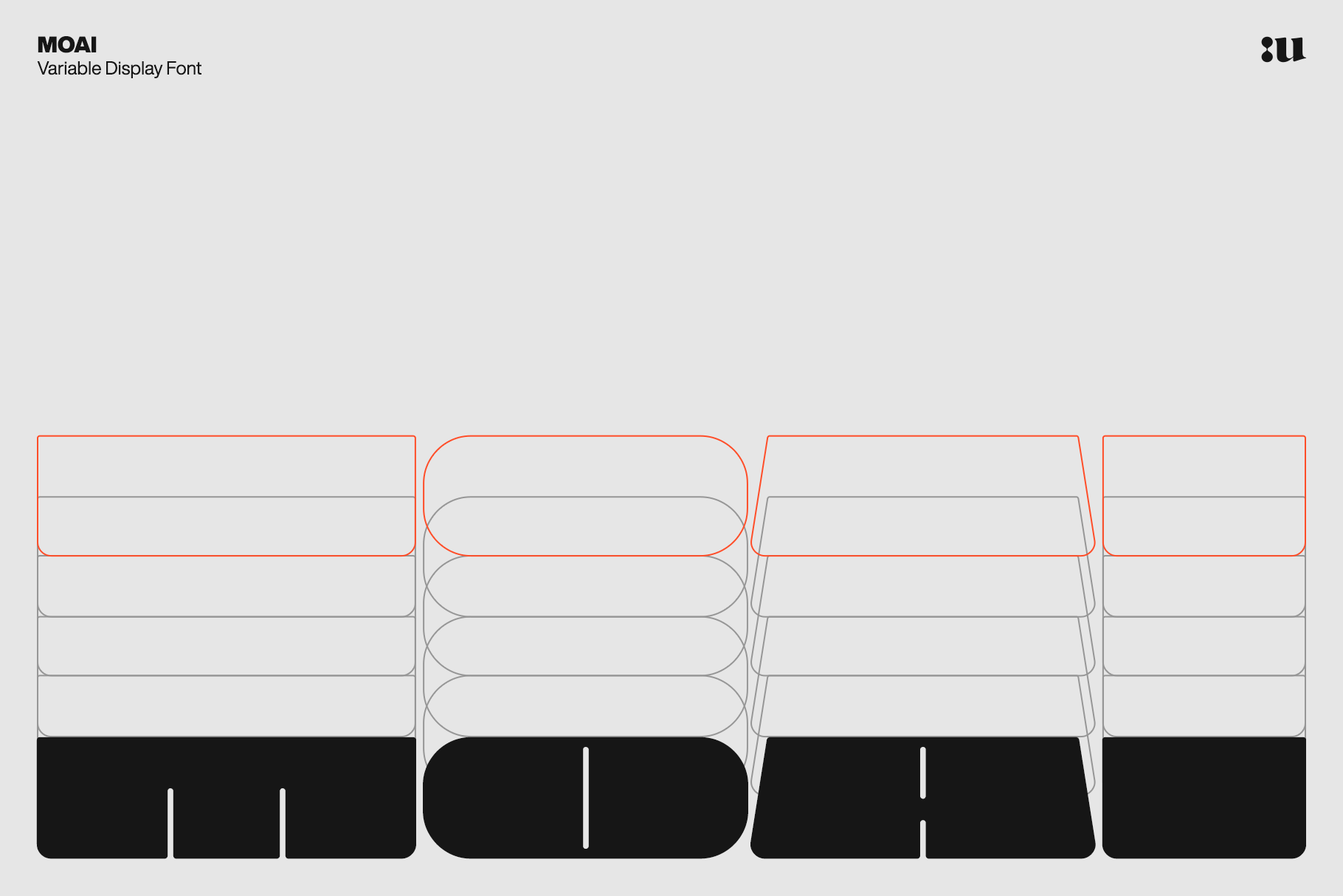 MOAI variable display font weight variations showing multiple rounded rectangle shapes